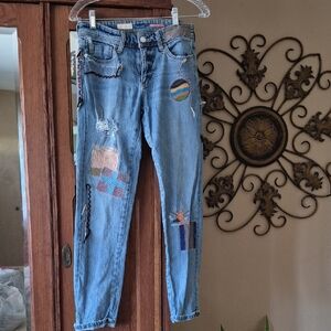 Pilcro Blue Patchwork Ankle Jeans